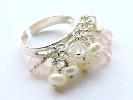 Rose Quartz, Moonstone & Pearl Cluster Ring